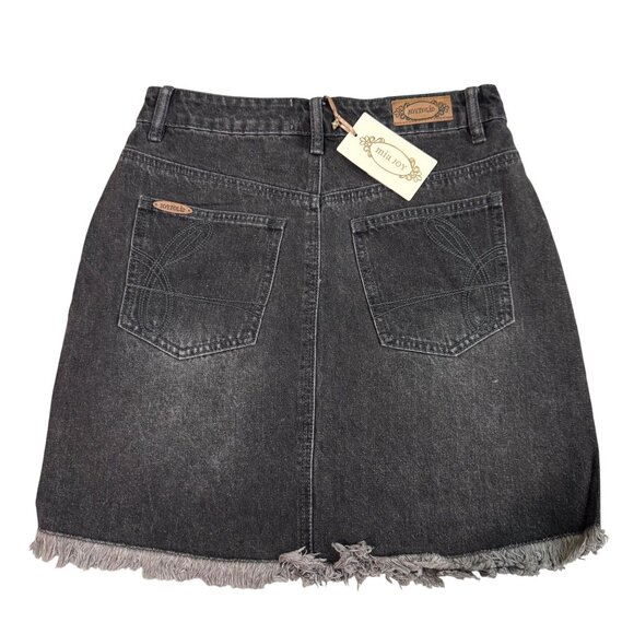Joyfolie Miajoy Abilene Washed Black Denim Mini Skirt With Distressed size 27 - Picture 4 of 13